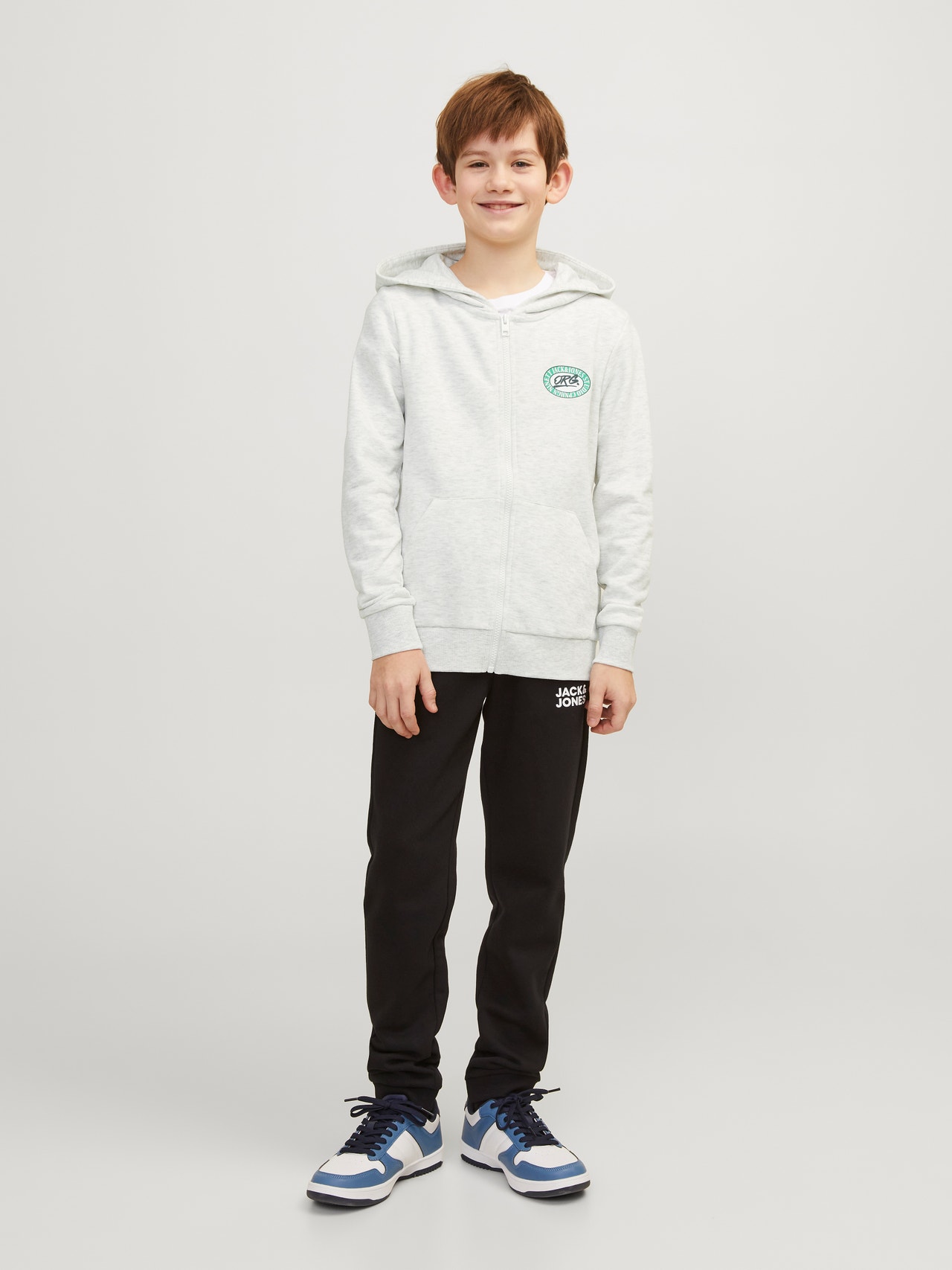 Jack & Jones Printed Zip Hoodie For boys -White Melange - 12254258