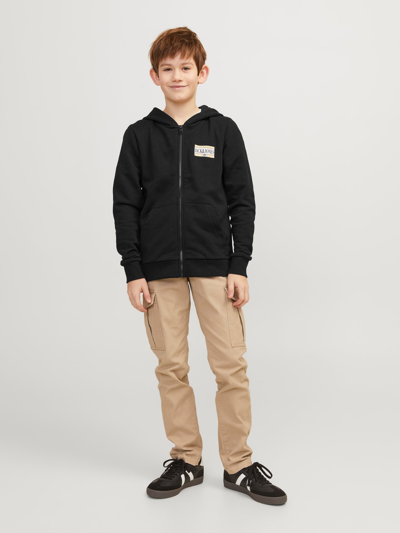 Jack & Jones Nyomott mintás Cipzáras Kapucnis Pulóver Ifjúsági -Black - 12254258