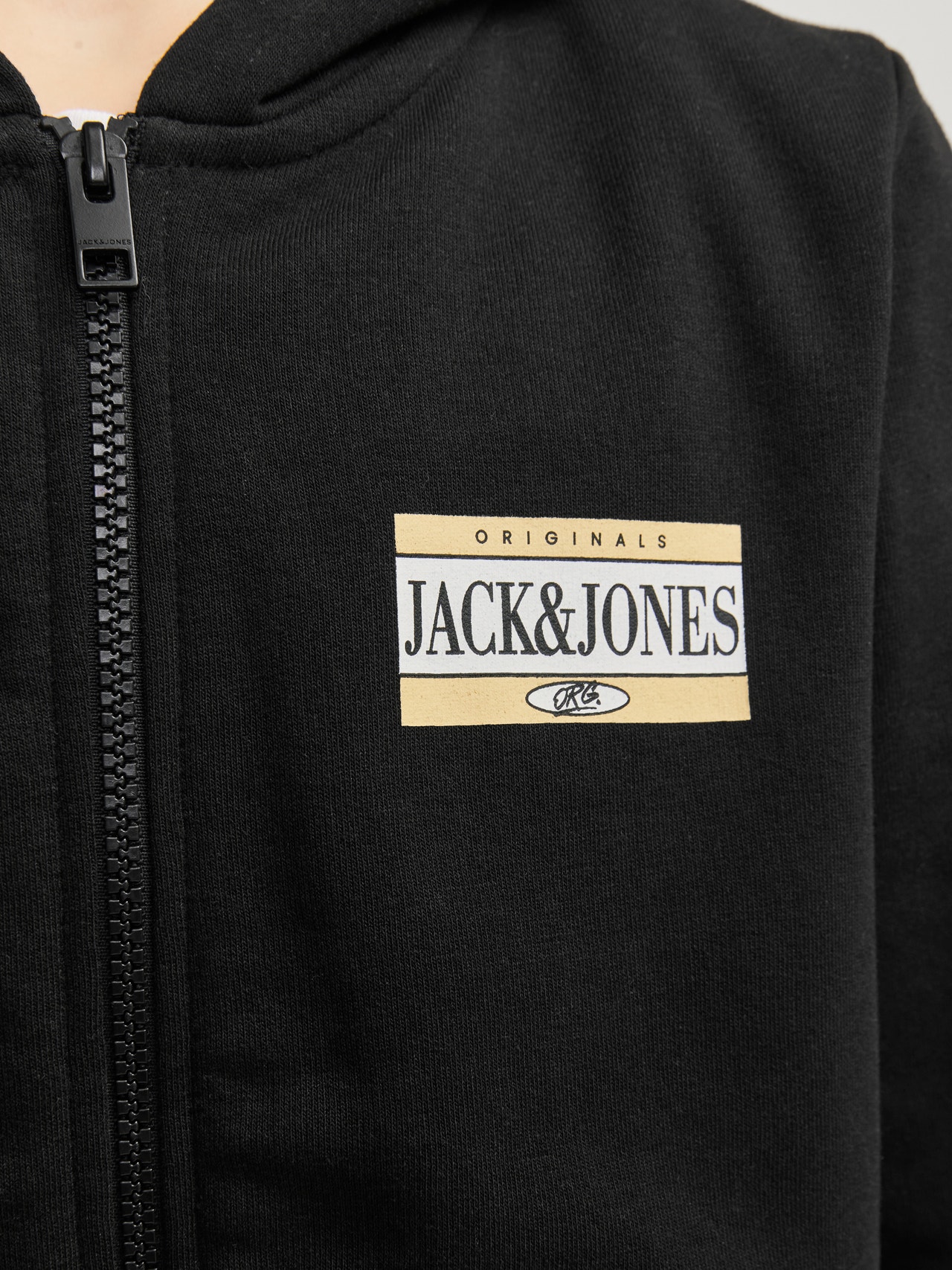 Jack & Jones Nyomott mintás Cipzáras Kapucnis Pulóver Ifjúsági -Black - 12254258