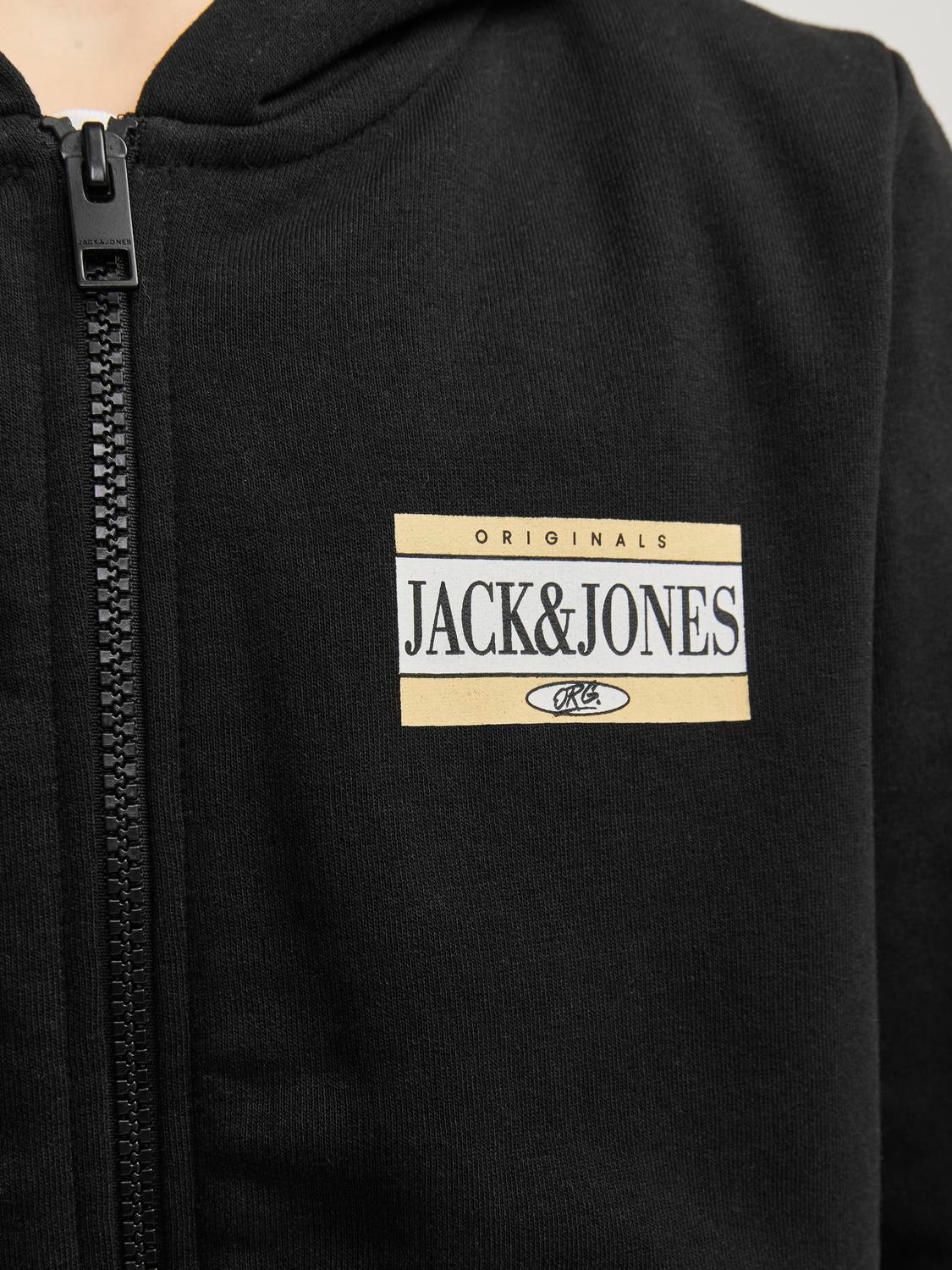 Jack & Jones Printed Zip Hoodie For boys -Black - 12254258
