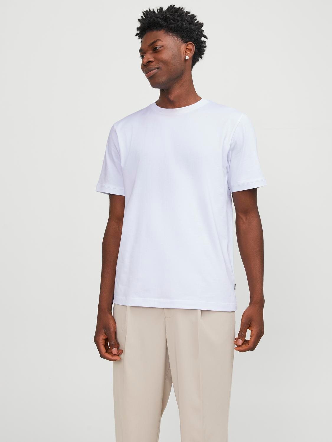 Jack & Jones Vienspalvis Apskritas kaklas Marškinėliai -White - 12254412