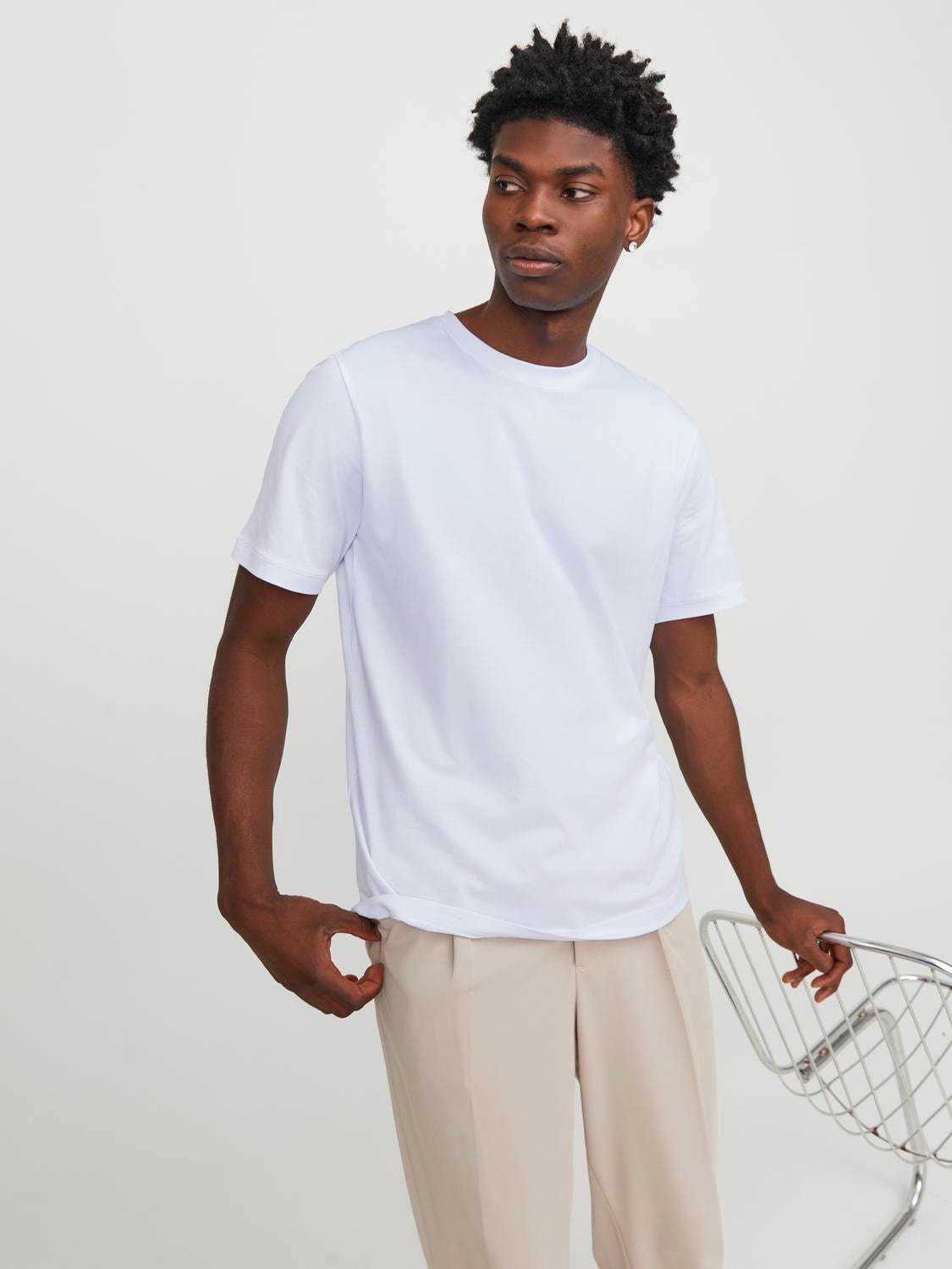 Jack & Jones Vienspalvis Apskritas kaklas Marškinėliai -White - 12254412