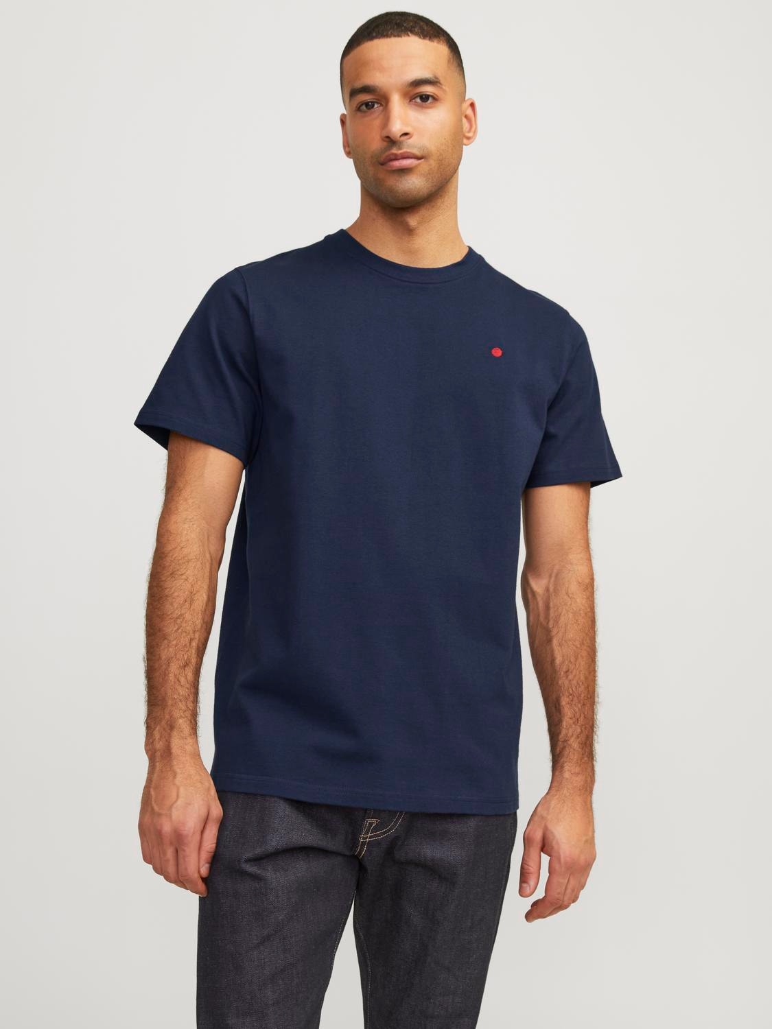 Jack & Jones RDD T-shirt Liso Decote Redondo -Navy Blazer - 12254551