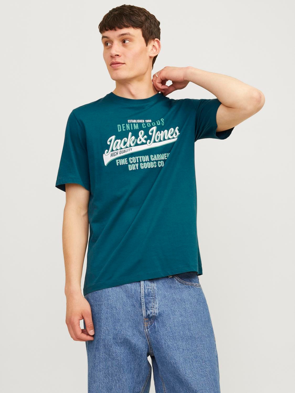 Jack & Jones Logo Pyöreä pääntie T-paita -Deep Teal - 12254862