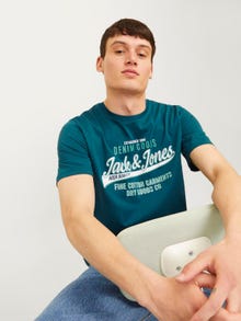Jack & Jones Logo Ümmargune kaelus T-särk -Deep Teal - 12254862