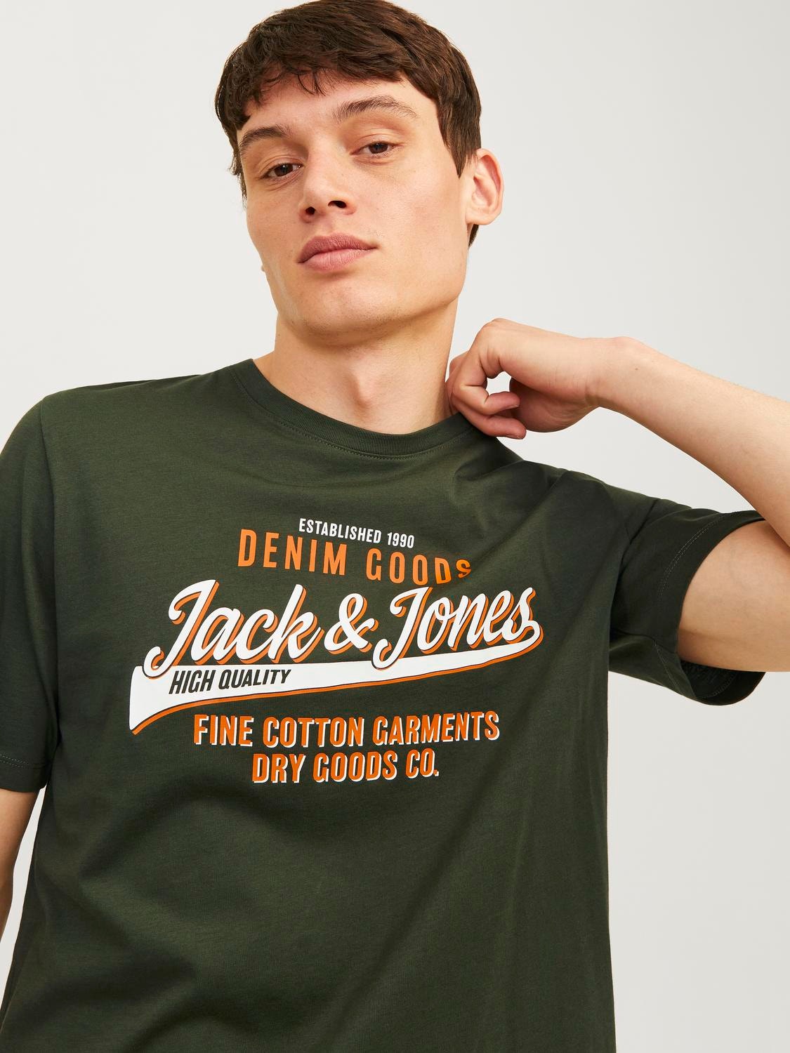 Jack & Jones Logo Kruhový výstřih Tričko -Kombu Green - 12254862