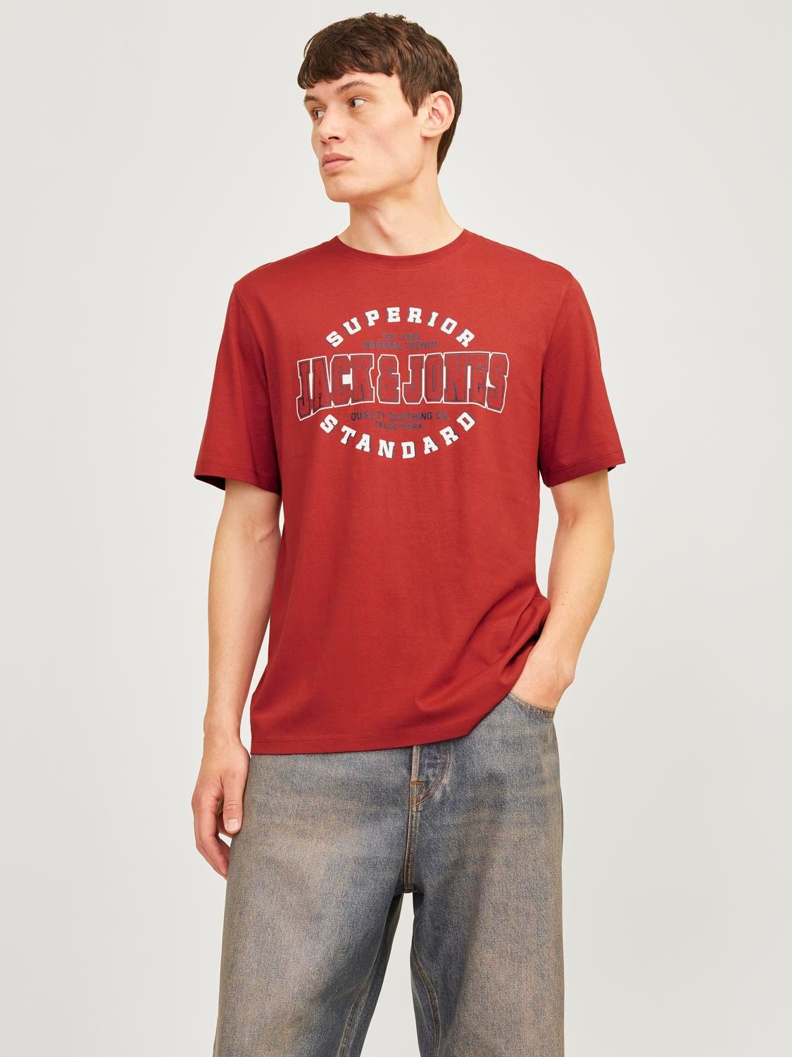 Jack & Jones Logo Kruhový výstřih Tričko -Red Ochre - 12254862