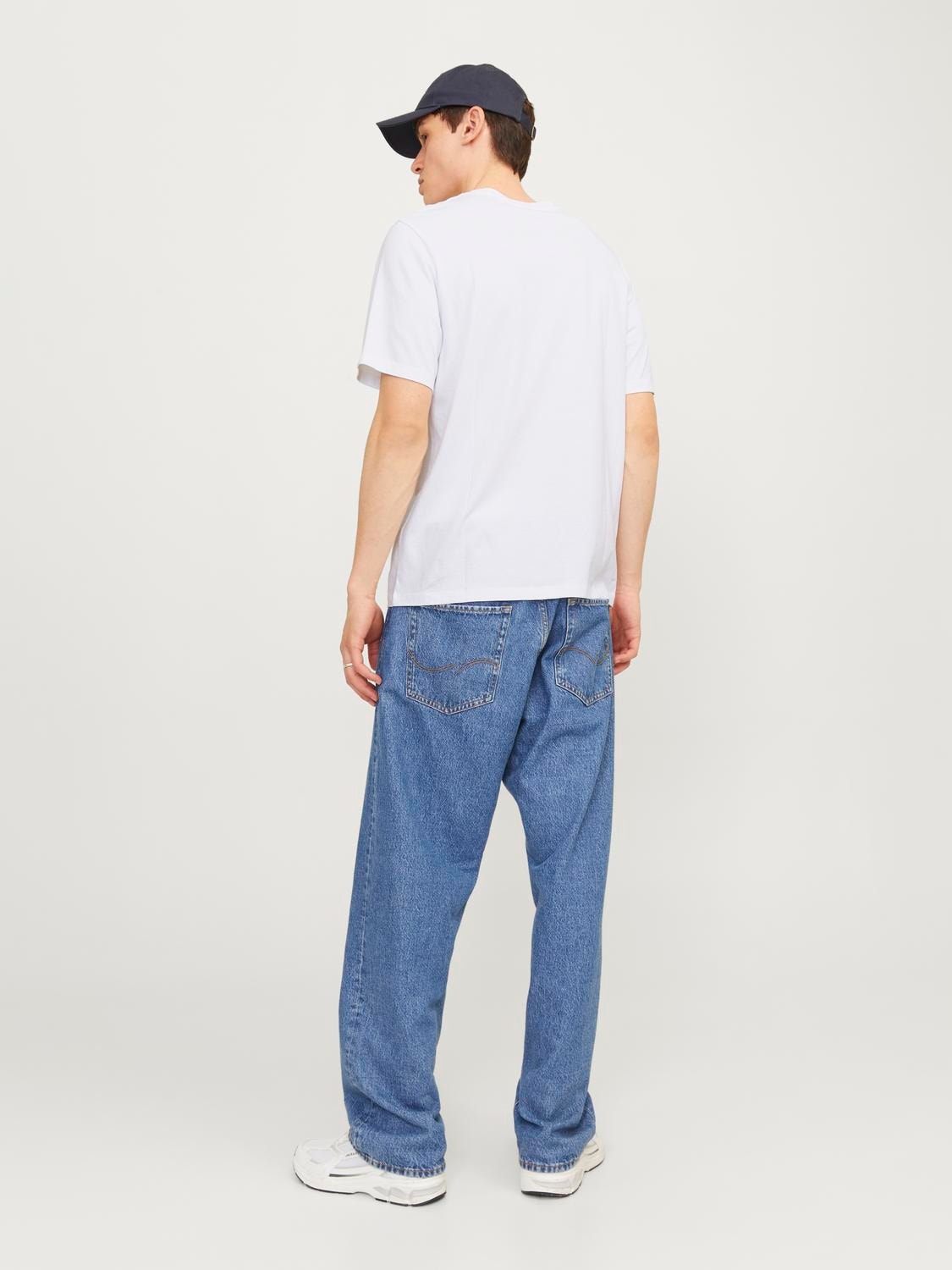 Jack & Jones Logo Ümmargune kaelus T-särk -White - 12254862