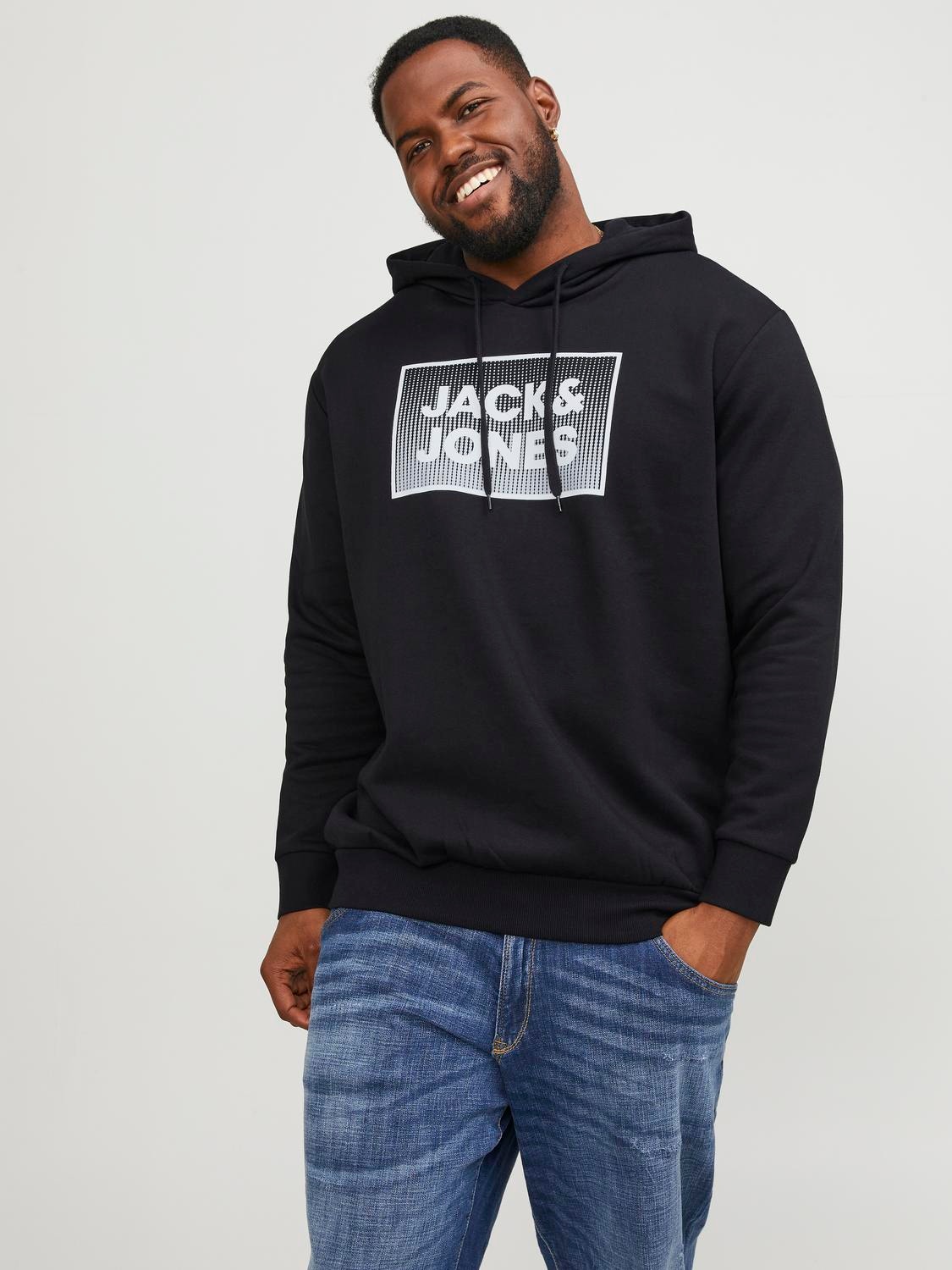 Jack & Jones Plus Size Nadruk Bluza z kapturem -Black - 12254867