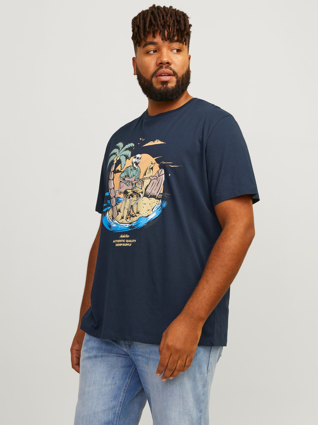 Jack & Jones Plus Size Nadruk T-shirt -Navy Blazer - 12254909