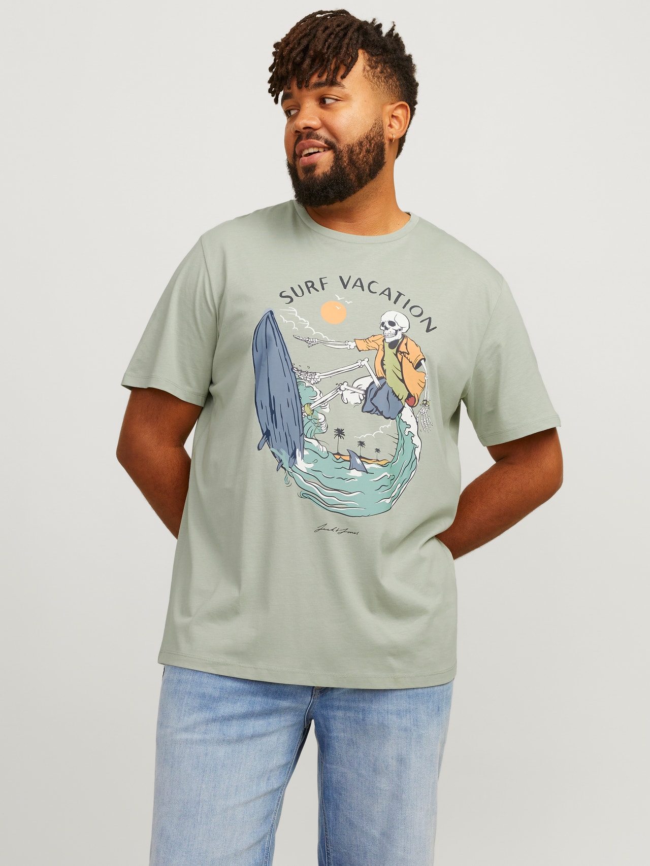 Jack & Jones Plus Size Printed T-shirt -Desert Sage - 12254909