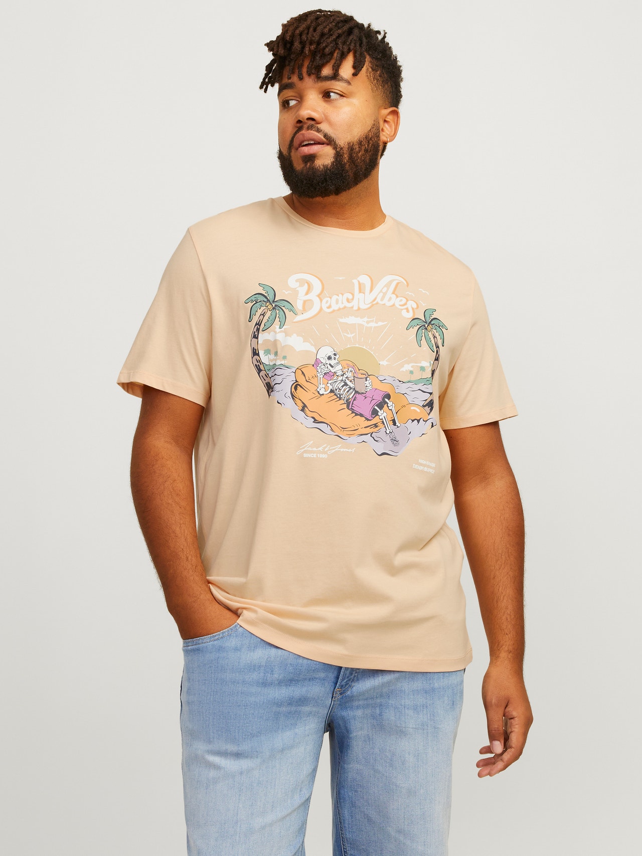 Jack & Jones Plus Size Nadruk T-shirt -Apricot Ice  - 12254909
