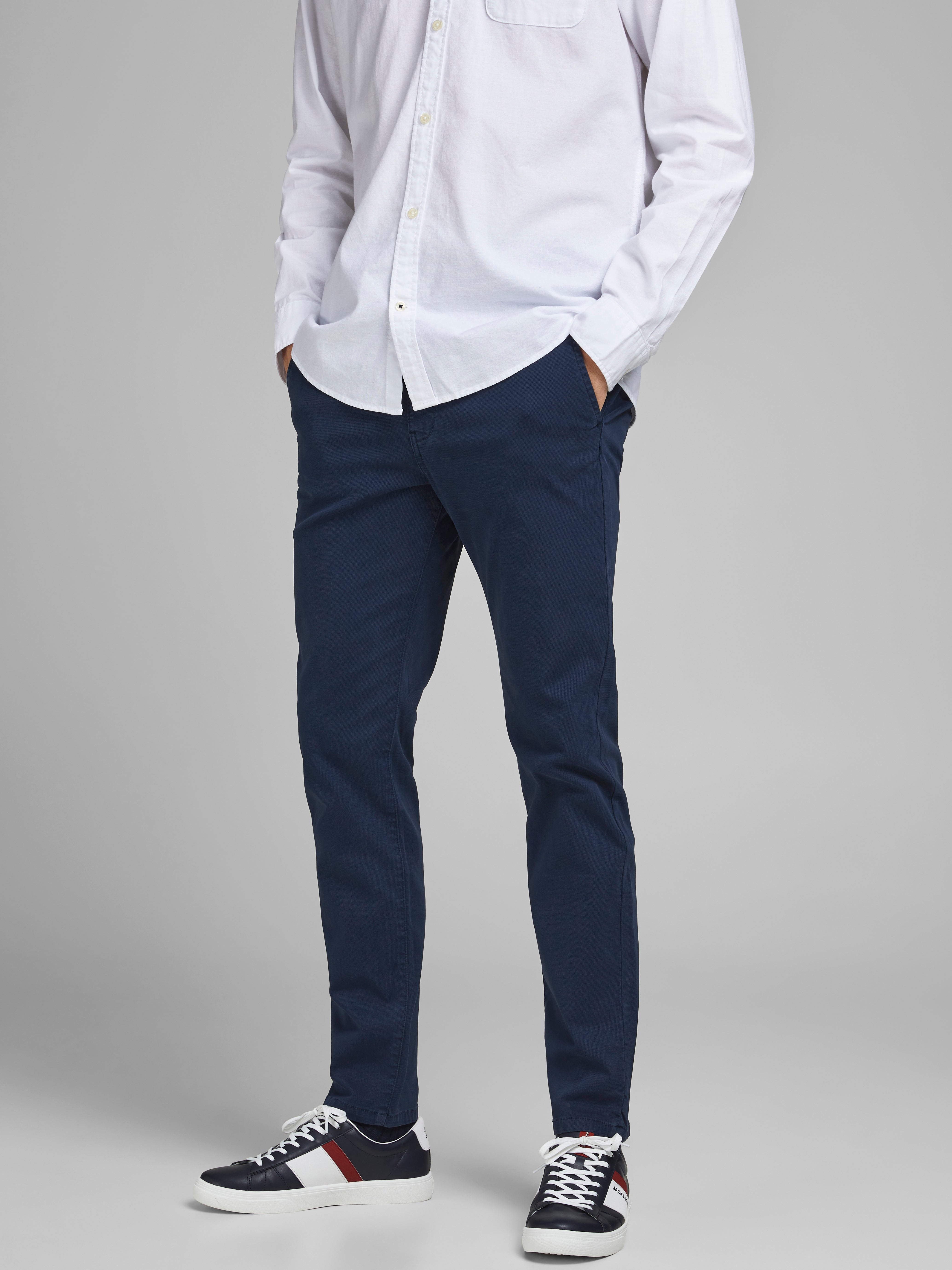 Blue chinos outlet white shoes