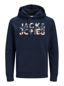 Jack & Jones Plus Size Printet Hættetrøje -Navy Blazer - 12255004