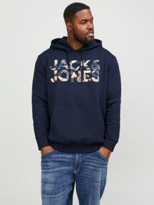 Jack & Jones Plus Size Printet Hættetrøje -Navy Blazer - 12255004