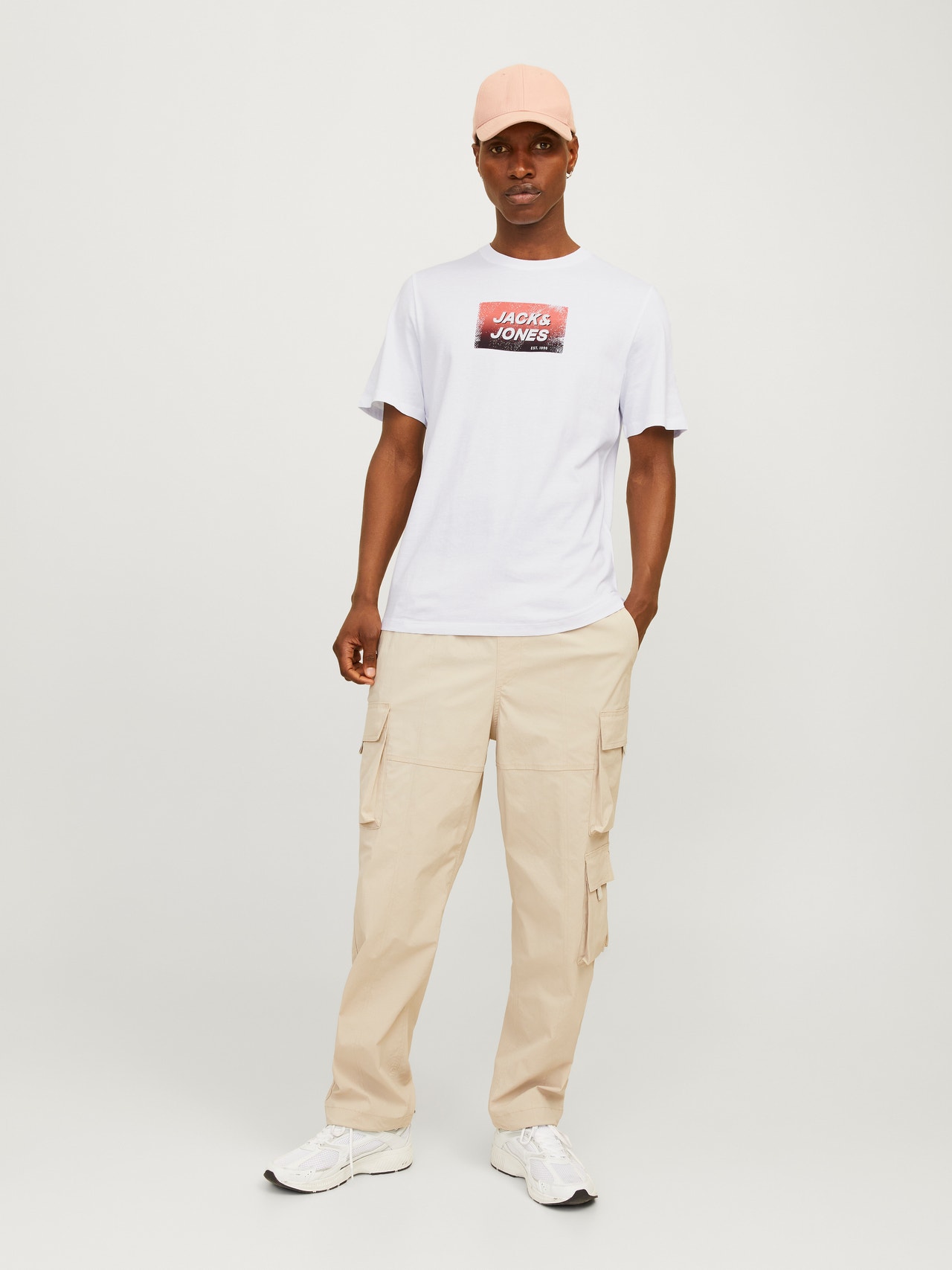 Jack & Jones Trükitud Ümmargune kaelus T-särk -White - 12255029