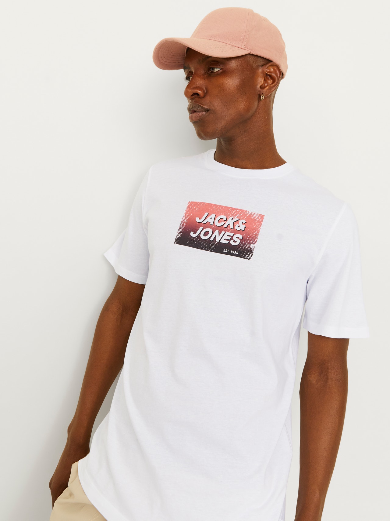 Jack & Jones Nadruk Okrągły dekolt T-shirt -White - 12255029