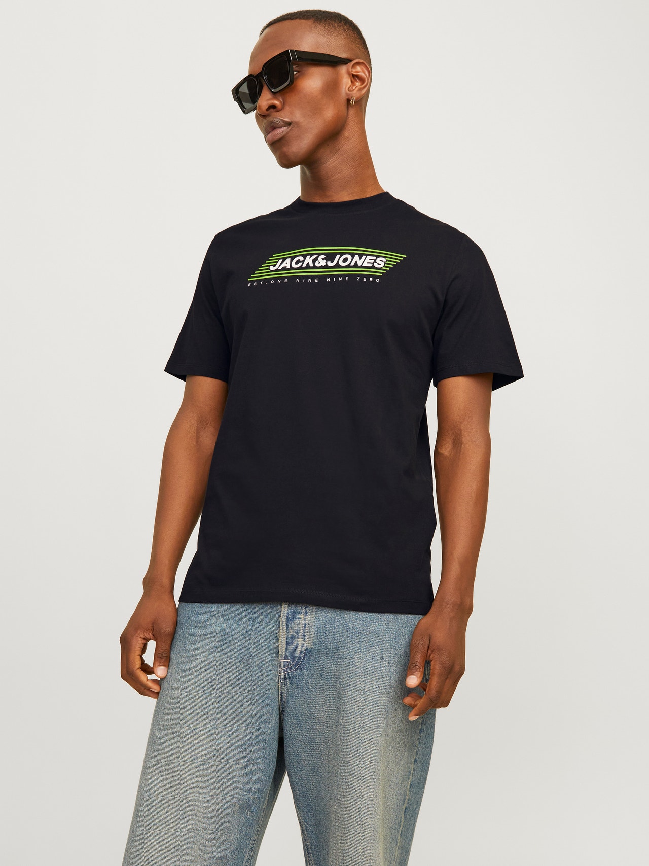 Jack & Jones Printed Crew neck T-shirt -Black - 12255029
