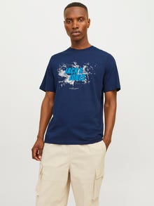 Jack & Jones Gedruckt Rundhals T-shirt -Navy Blazer - 12255029