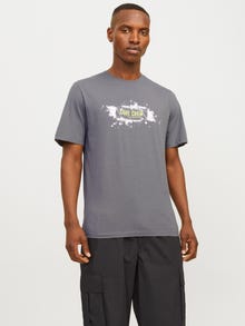 Jack & Jones Printet Crew neck T-shirt -Gargoyle - 12255029