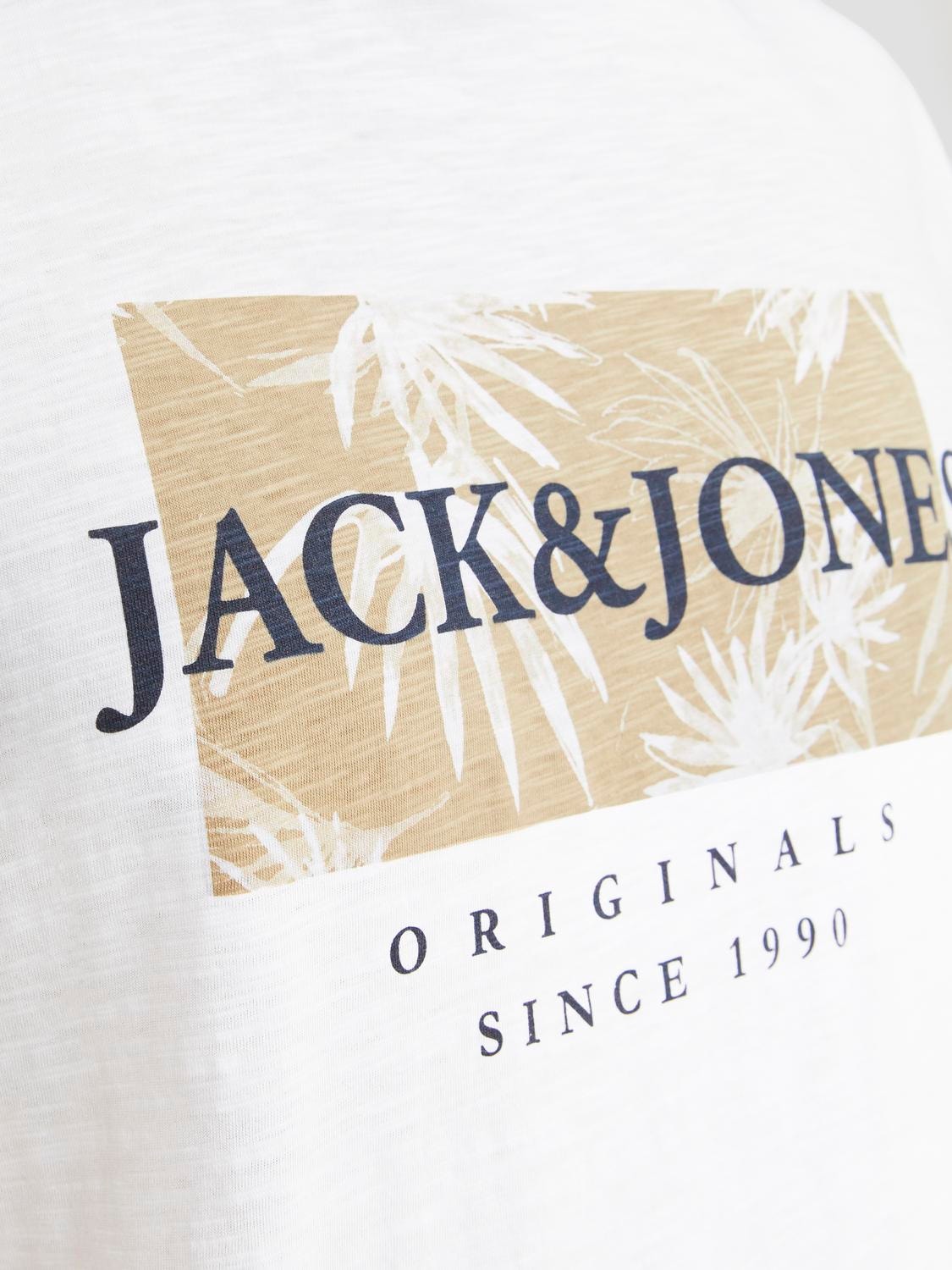 Jack & Jones Trükitud Ümmargune kaelus T-särk -Bright White - 12255042