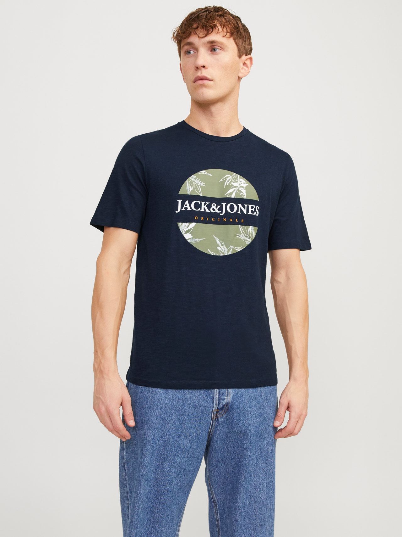 Jack & Jones Printed Crew neck T-shirt -Navy Blazer - 12255042