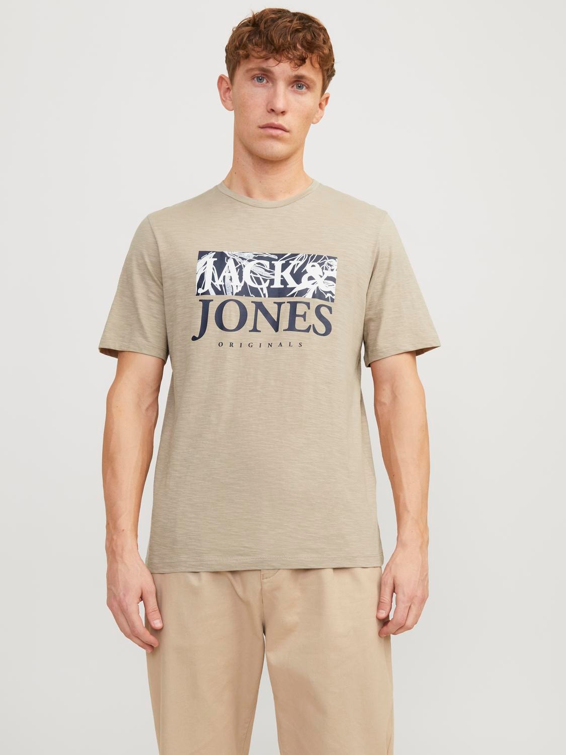 Jack & Jones Gedrukt Ronde hals T-shirt -Crockery - 12255042