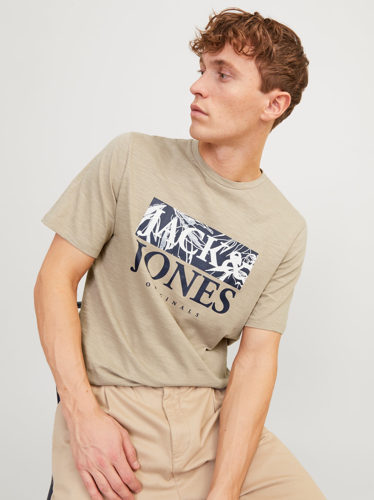 Jack & Jones Spausdintas raštas Apskritas kaklas Marškinėliai -Crockery - 12255042