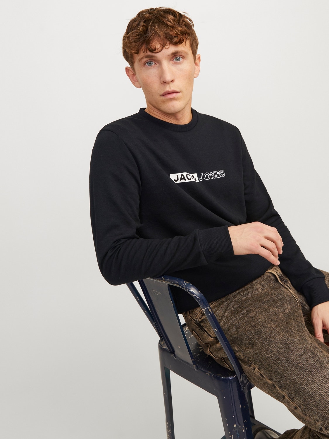 Jack & Jones Logo Crewn Neck Sweatshirt -Black - 12255067