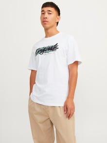 Jack & Jones Nadruk Okrągły dekolt T-shirt -White - 12255078