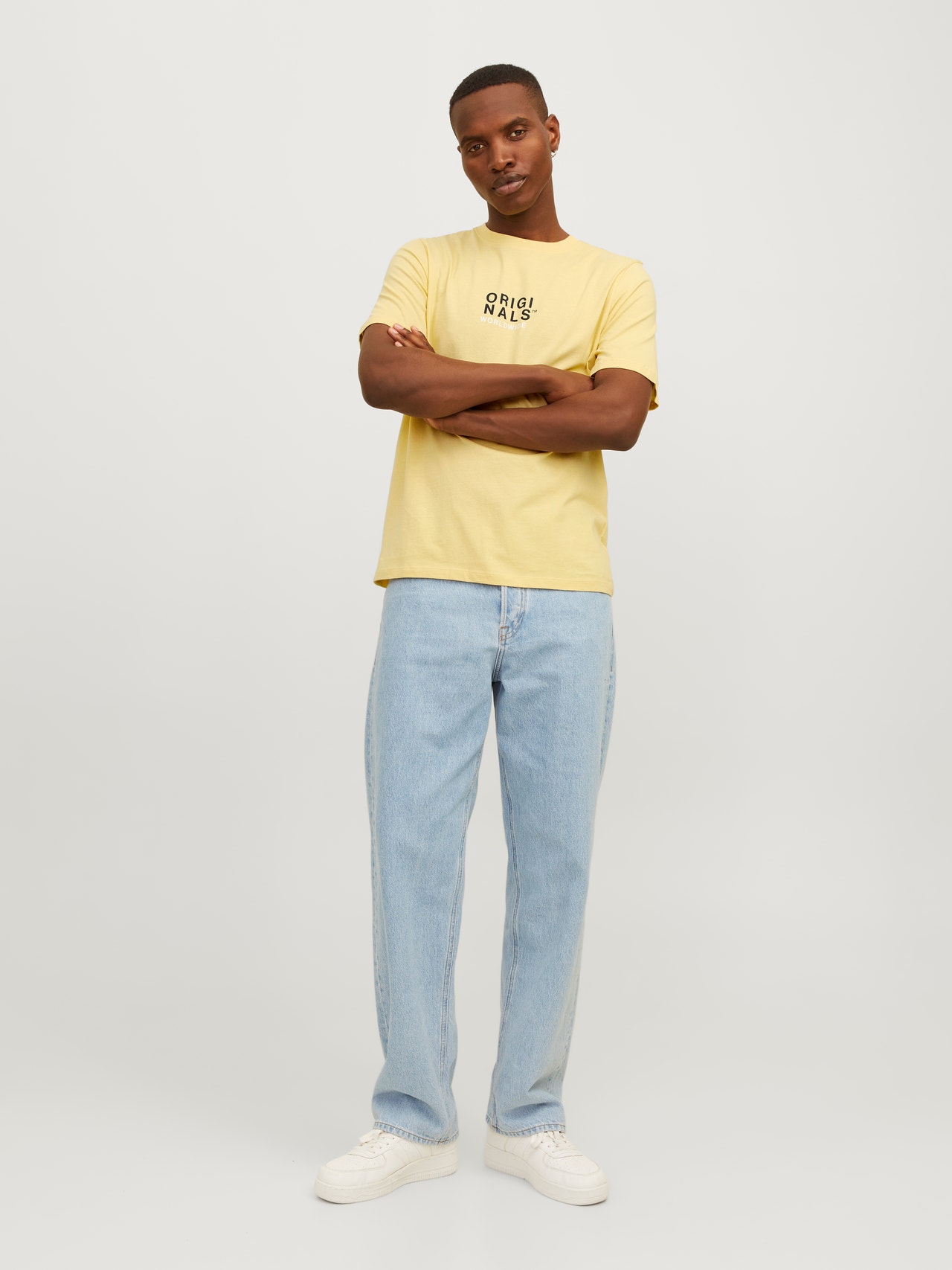 Jack & Jones Nyomott mintás Környak Trikó -Italian Straw - 12255080