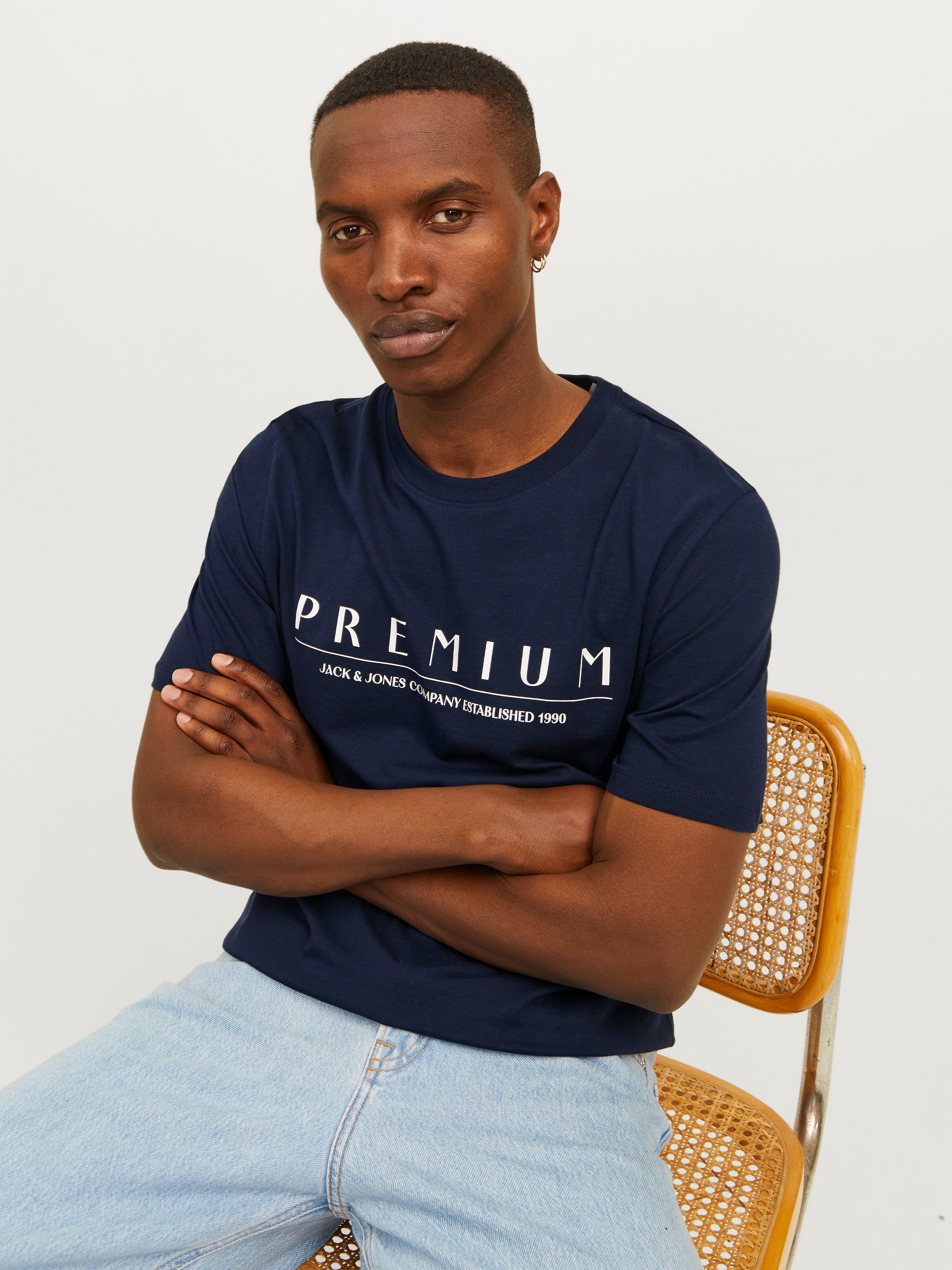 Jack & Jones Printed Crew neck T-shirt -Navy Blazer - 12255164