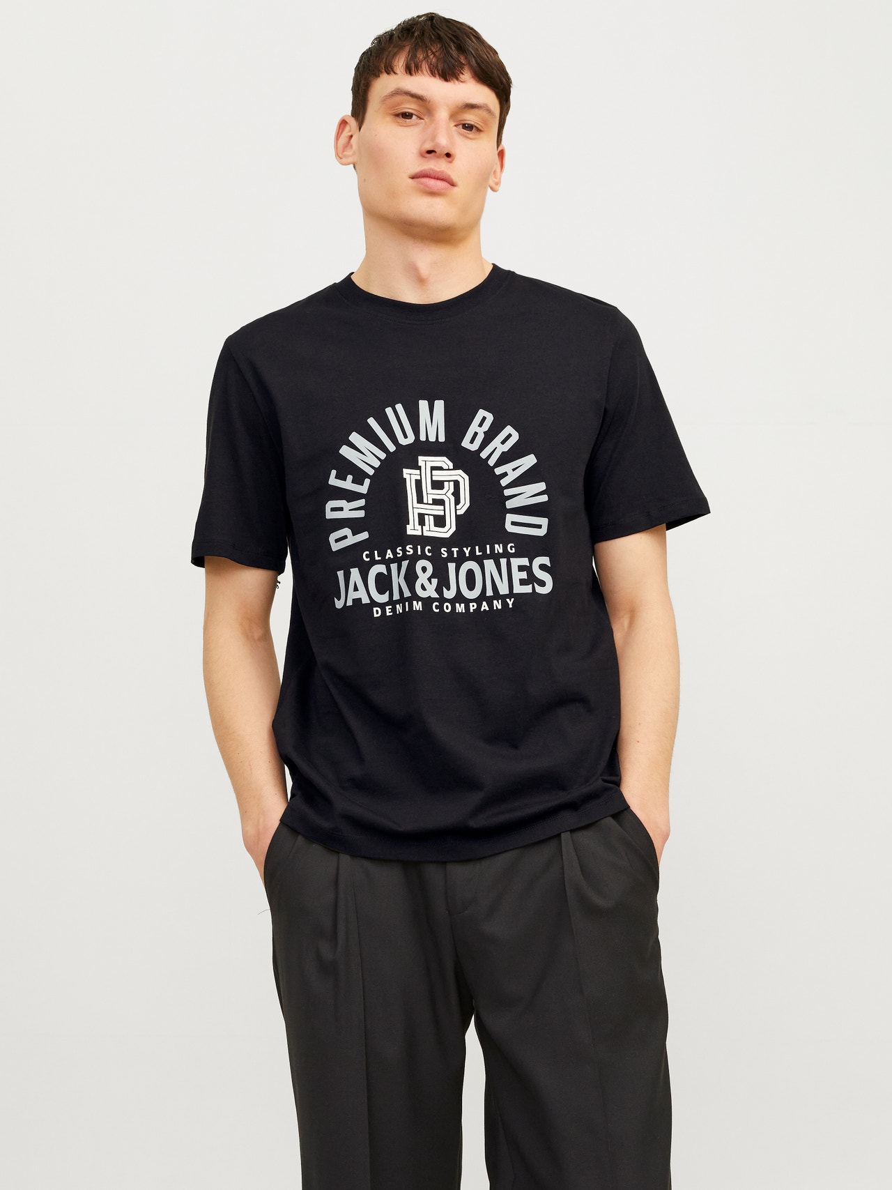 Jack & Jones Trükitud Ümmargune kaelus T-särk -Black - 12255165