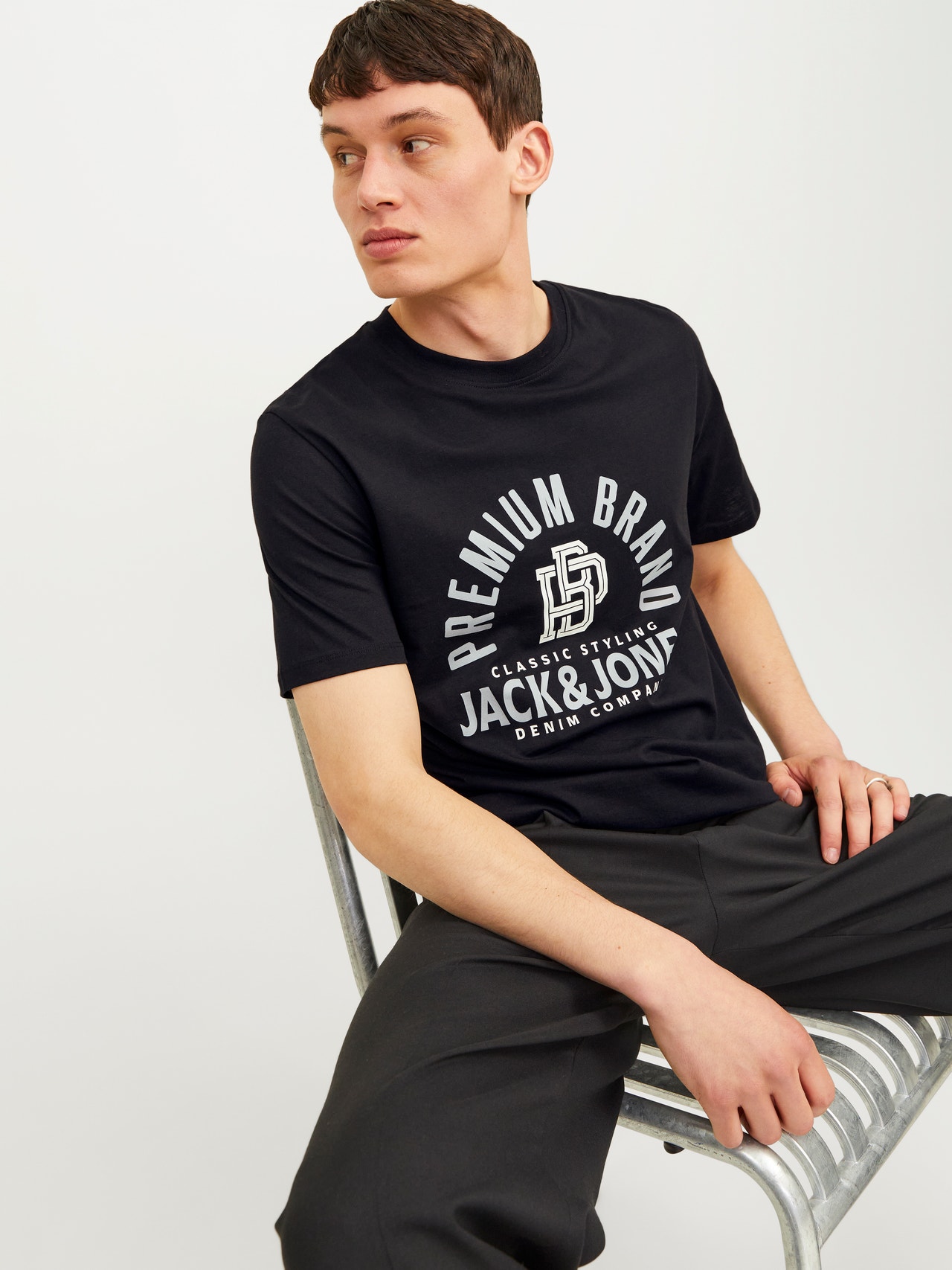 Jack & Jones Nyomott mintás Környak Trikó -Black - 12255165