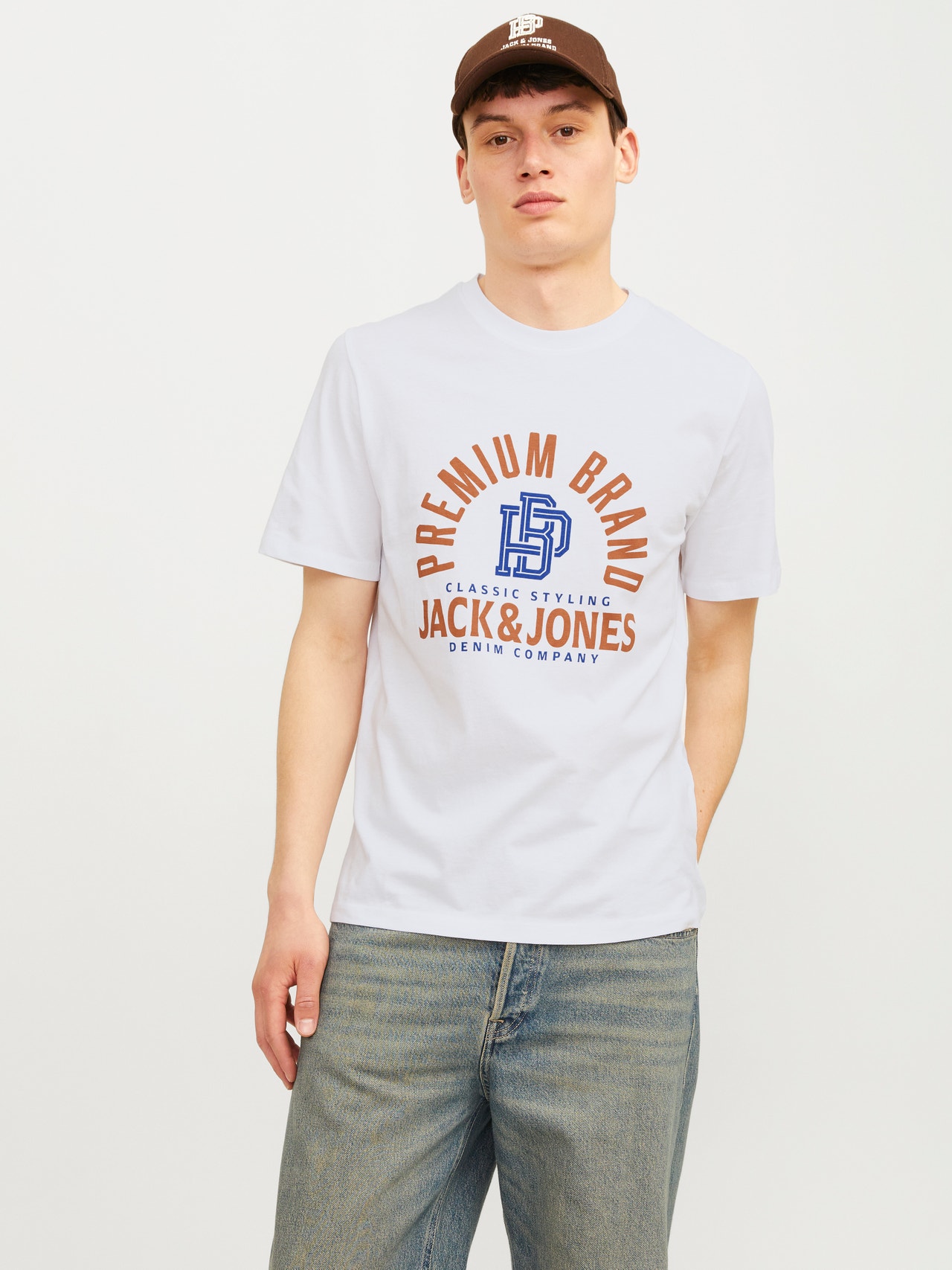Jack & Jones Spausdintas raštas Apskritas kaklas Marškinėliai -White - 12255165