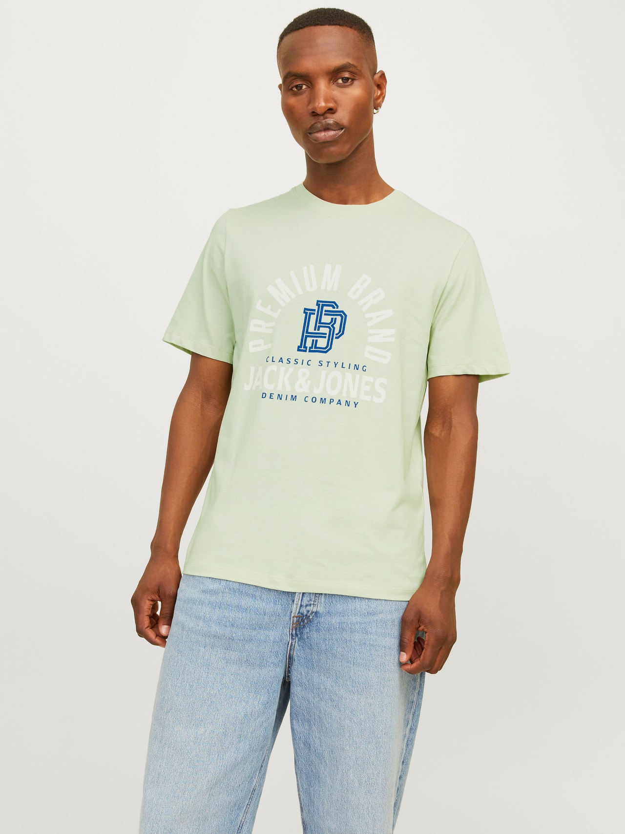 Jack & Jones Printed Crew neck T-shirt -Green Tint - 12255165