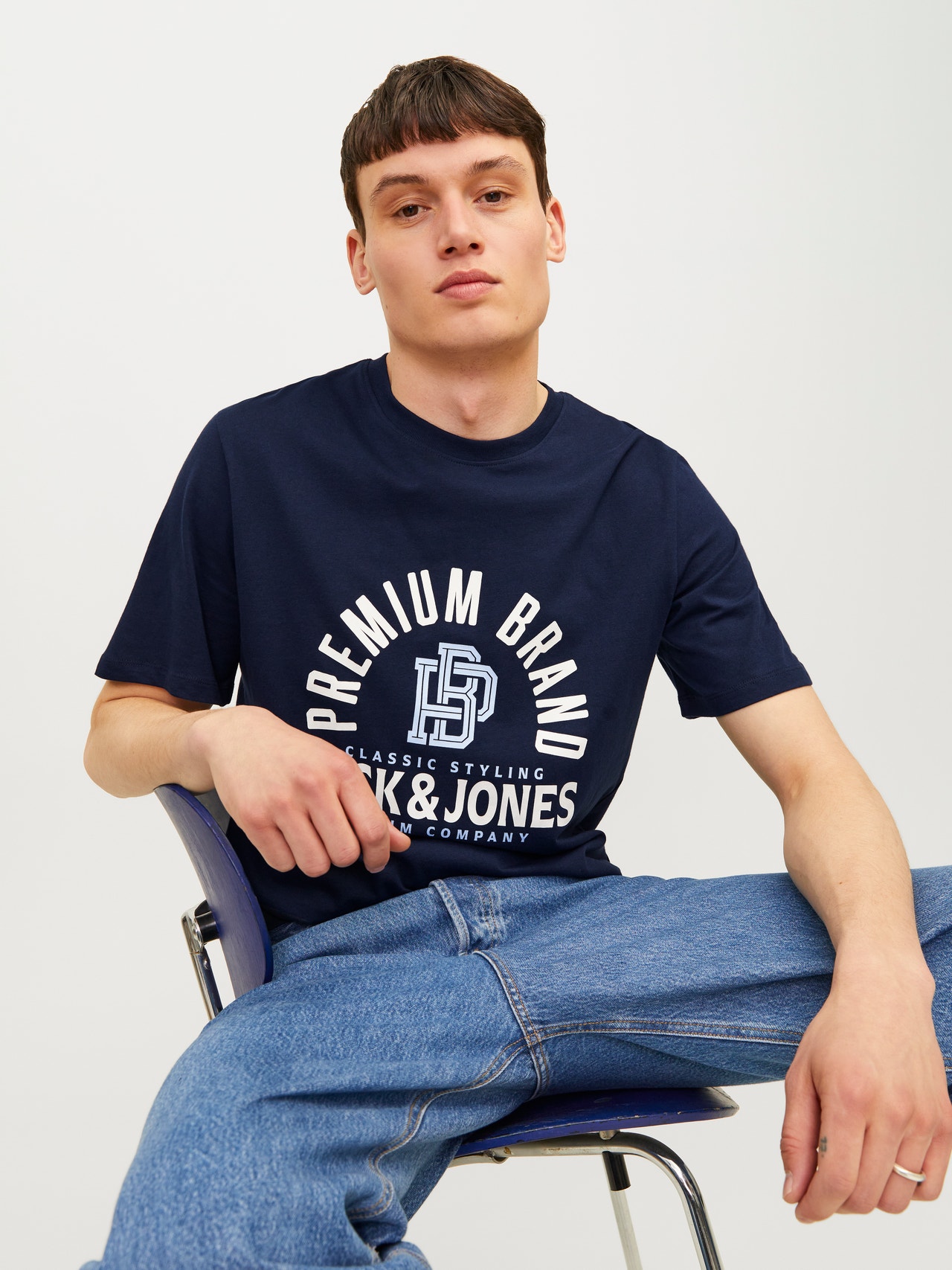 Jack & Jones Spausdintas raštas Apskritas kaklas Marškinėliai -Navy Blazer - 12255165