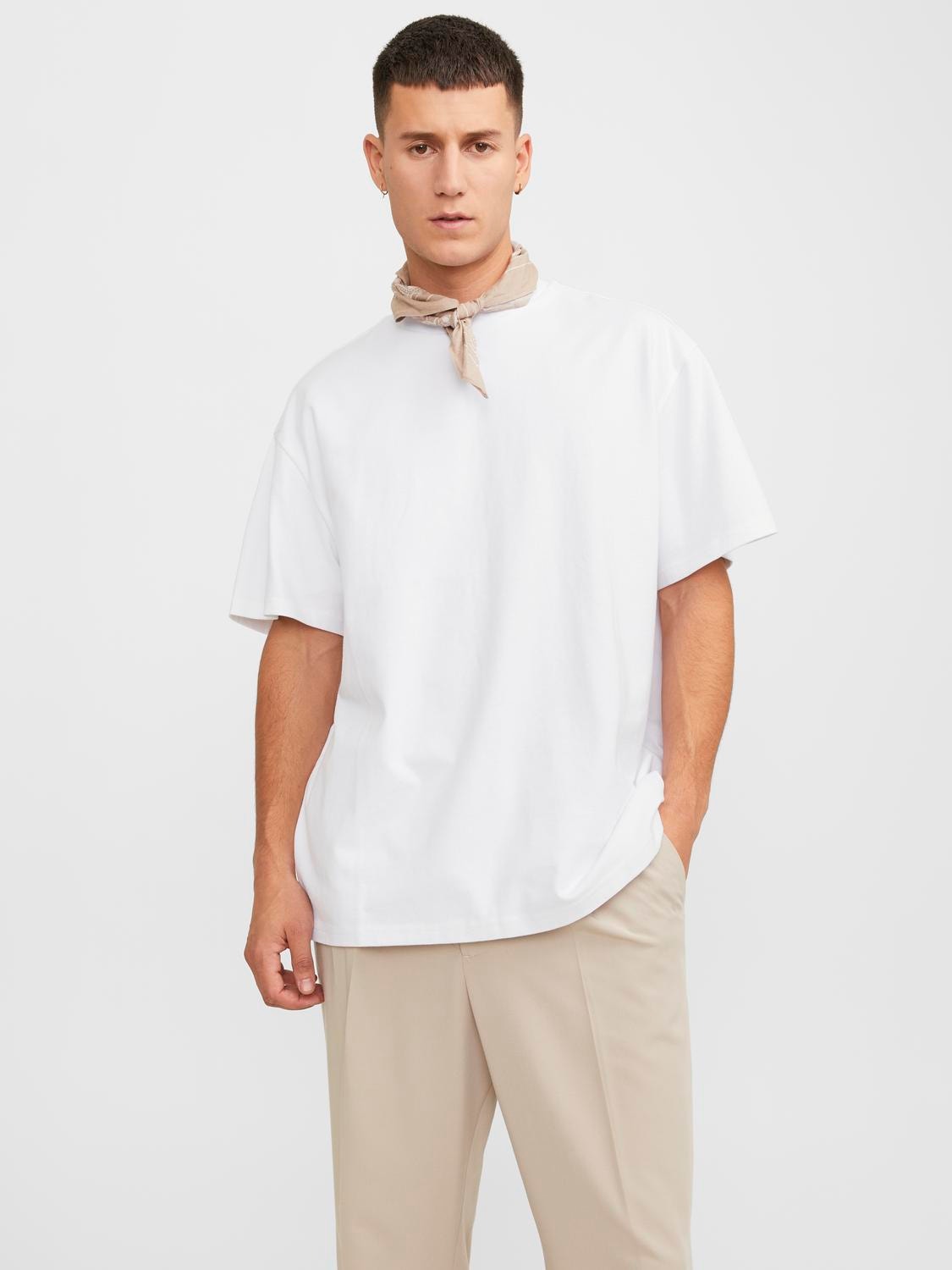Jack & Jones Enfärgat Rundringning T-shirt -White - 12255176