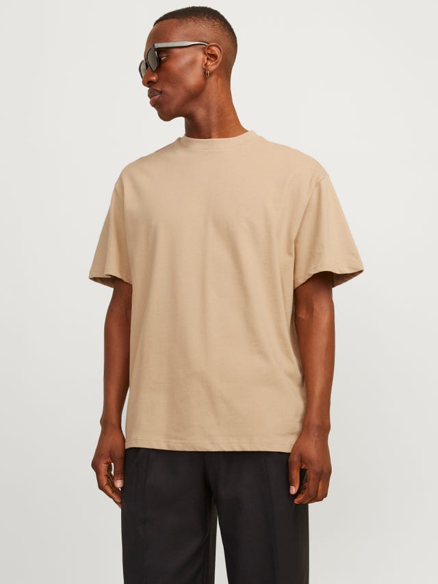 Jack & Jones Ühevärviline Ümmargune kaelus T-särk - 12255176