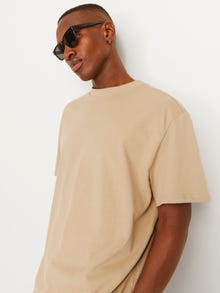 Jack & Jones Ühevärviline Ümmargune kaelus T-särk -Travertine - 12255176