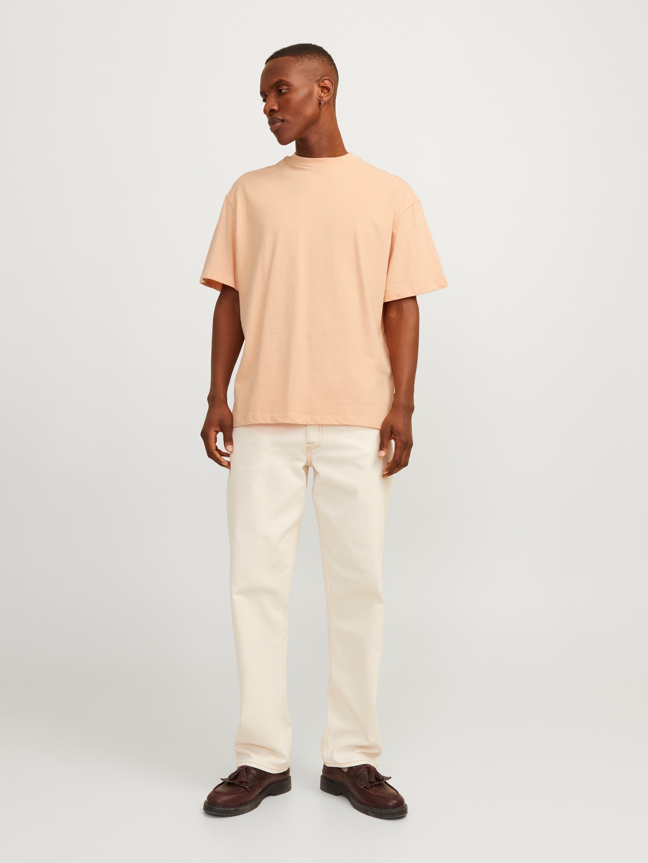 Jack & Jones T-shirt Liso Decote Redondo -Peach Nougat  - 12255176