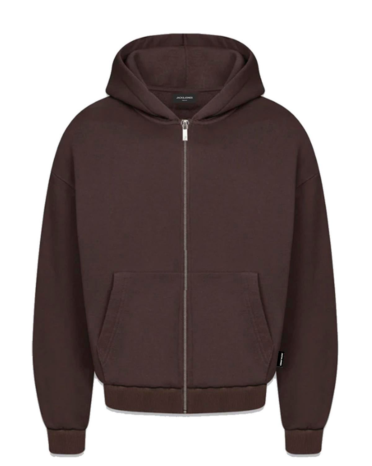 Plain Zip Hoodie Medium Brown Jack Jones