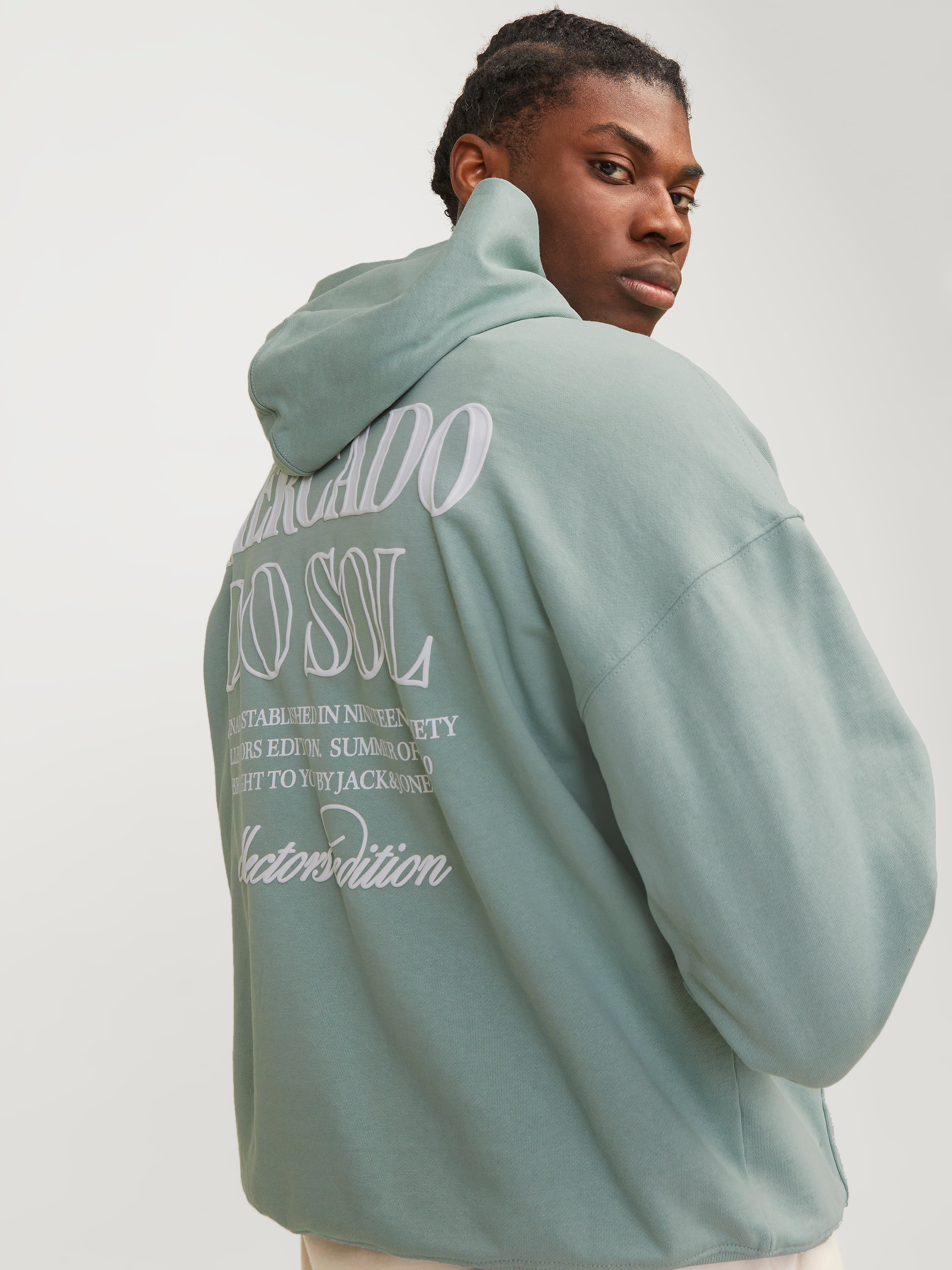 Gedruckt Kapuzenpullover | Mittelgrün | Jack & Jones®