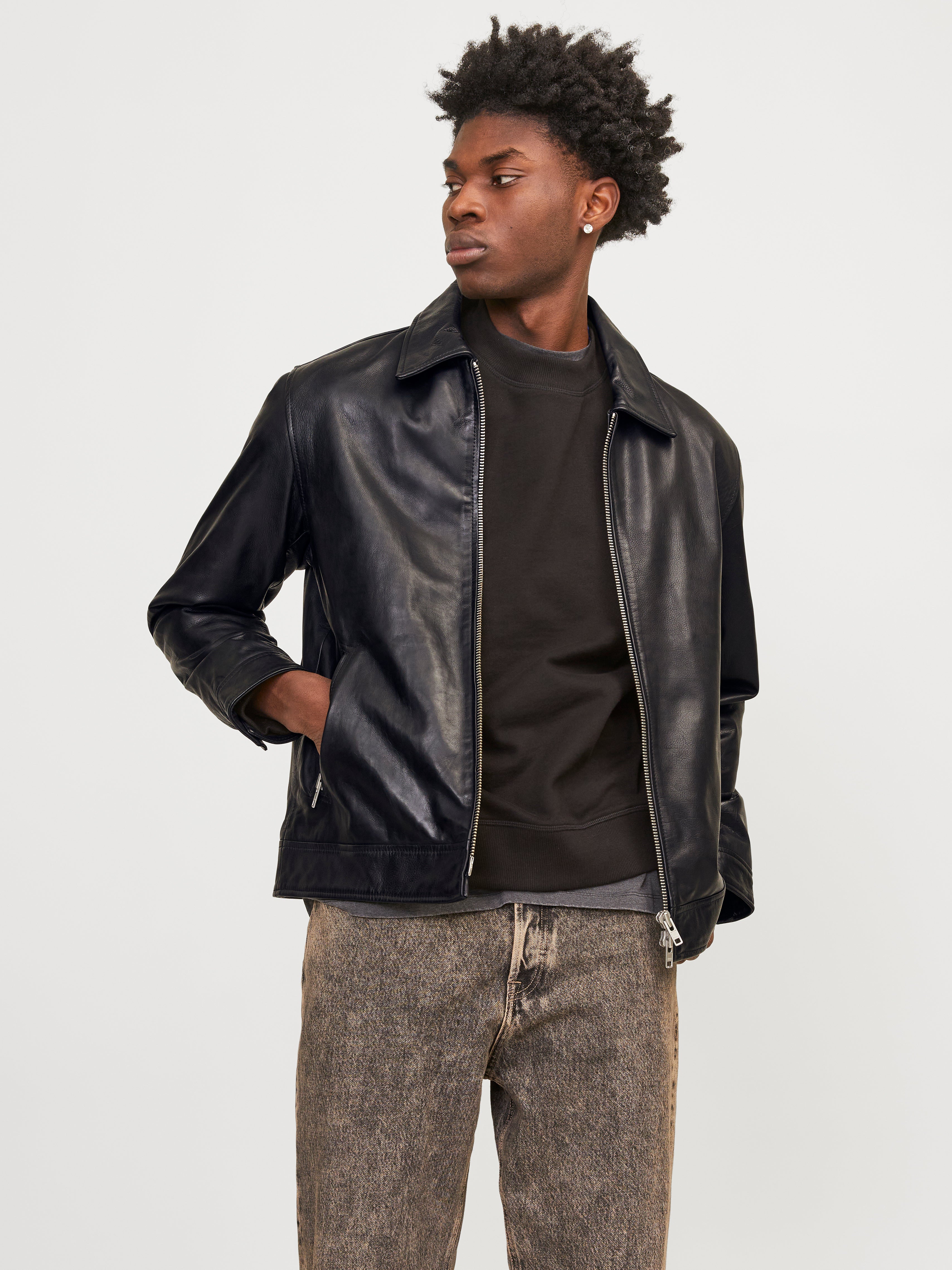 Jack and jones mens leather jacket sale