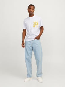 Jack & Jones Trükitud Ümmargune kaelus T-särk -Bright White - 12255376