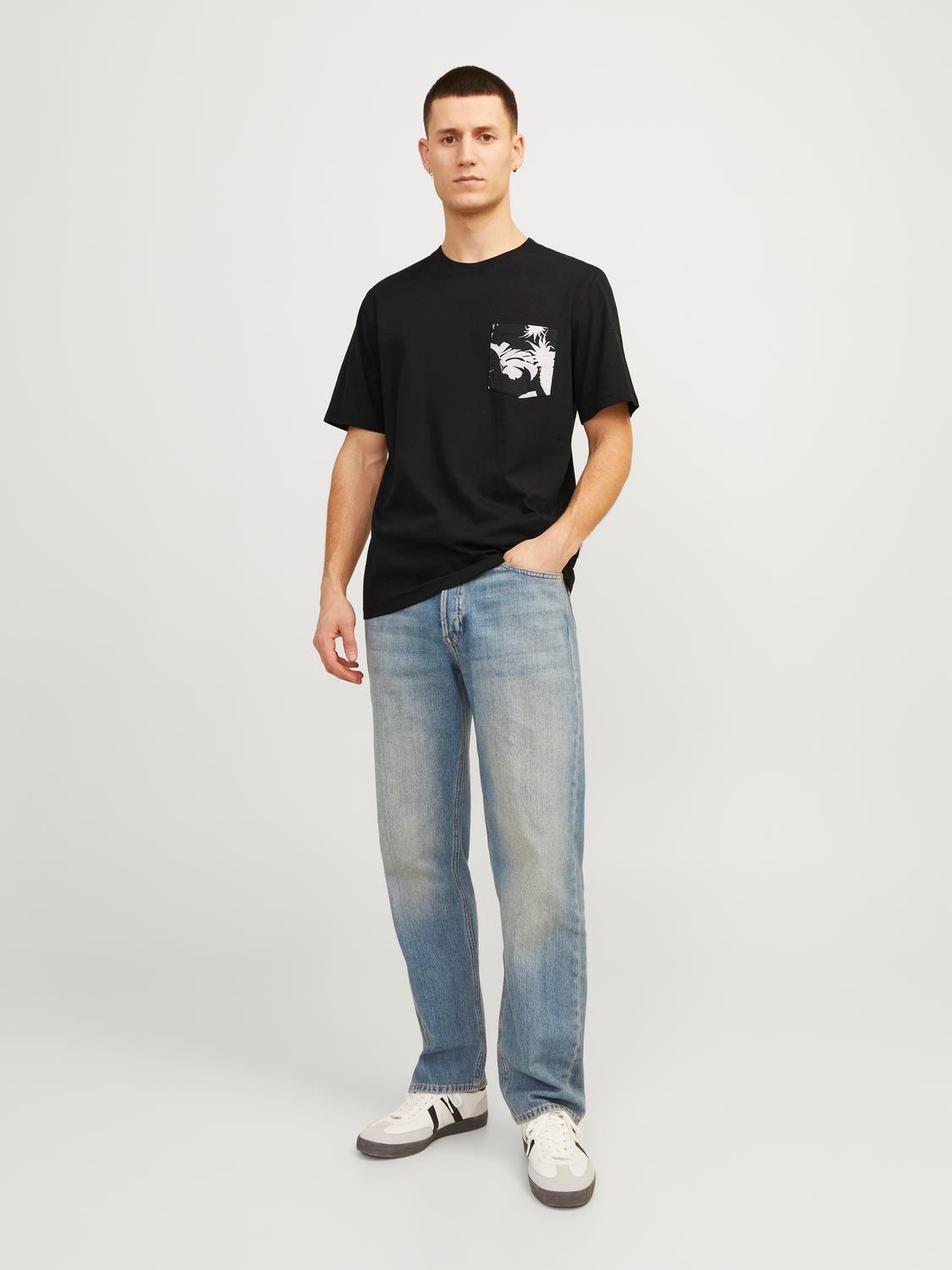 Jack & Jones Nyomott mintás Környak Trikó -Black - 12255388