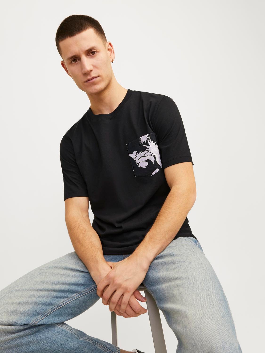 Jack & Jones Nyomott mintás Környak Trikó -Black - 12255388