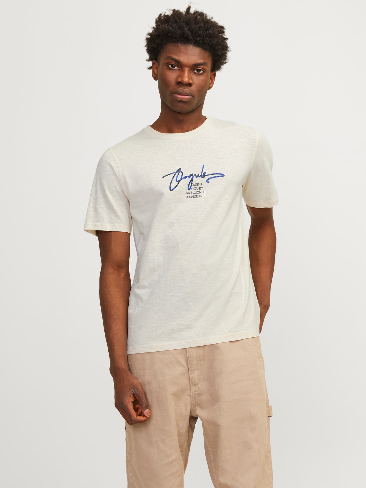 Jack & Jones Nyomott mintás Környak Trikó -Buttercream - 12255452