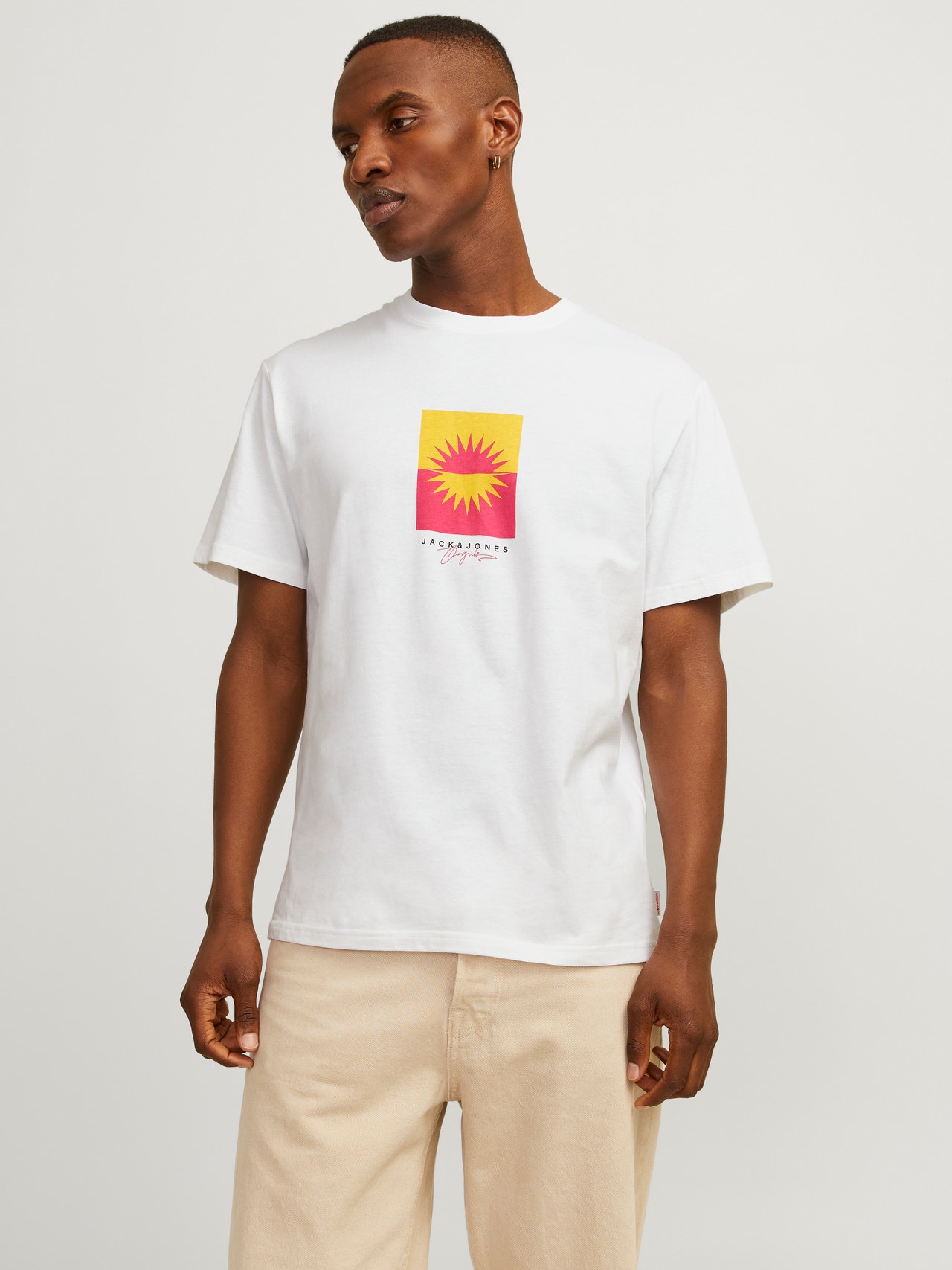 Jack & Jones Painettu Pyöreä pääntie T-paita -Bright White - 12255569
