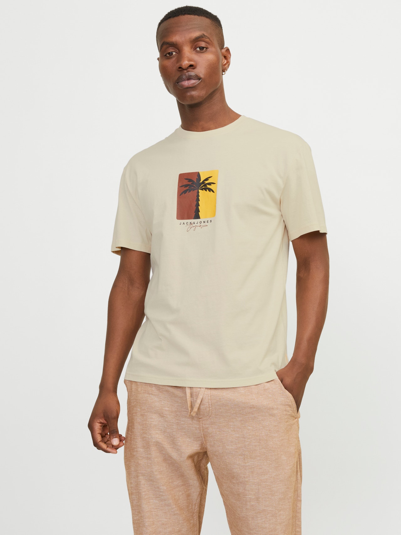 Jack & Jones Gedruckt Rundhals T-shirt -Buttercream  - 12255569